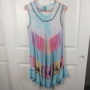 India Boutique Women's Rainbow Colorful Embroidered Flowy Hippie Summer Dress